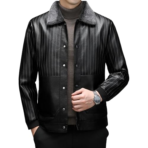 Chaqueta bomber de cuero vintage rayada para hombre miniatura 1