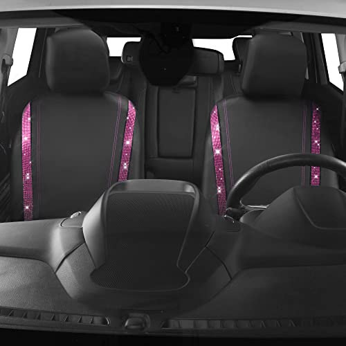Image of CAR PASS Leather Bling Diamond Car Seat Covers 2 Front Interior Sets, Waterproof Universal Shining Glitter Crystal Sparkle Fit for Automotive Truck SUV Cute Women Girl, Black Pink Rhinestones