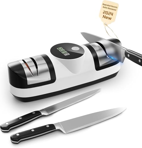 Electric Knife Sharpener, 5 in 1 Knife Sharpening System with 3 Speed Setting, Rechargeable Professional Diamond Knife Sharpener with LED Display for Rough & Fine Sharpening (T6875338)