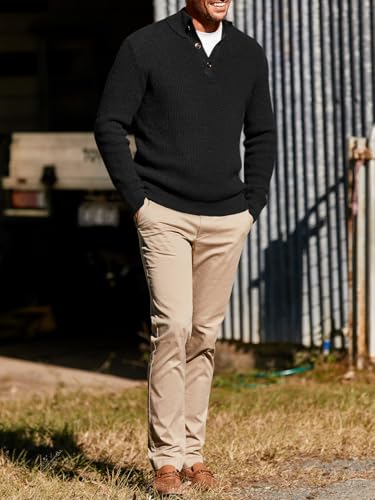 Runcati Mens Pullover Sweater Knitted Quarter Button Stand Collar Casual Thermal Henley Sweaters4