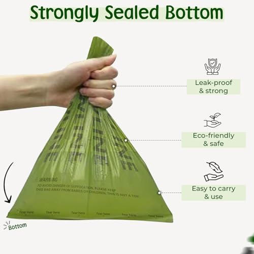 Image of PAWLINE Dog Poop Bags Rolls - Leak-Resistant Doggy Waste Bag - Poop Bag for Dogs Compostable - Easy-Tear Rolls Unscented Green Dog Trash Bag for Poops - Extra Thick Pet Waste Roll