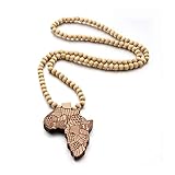Retro Wooden Beaded Africa Map Pendant Necklace Vintage African Nigeria Sudan Ethnic Wood Rosary...