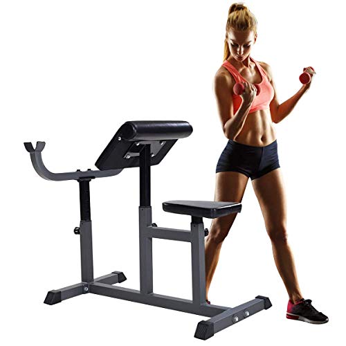 Goplus Preacher Curl Weight Bench Seated Arm Isolated Barbell Dumbbell Biceps Station (Black)