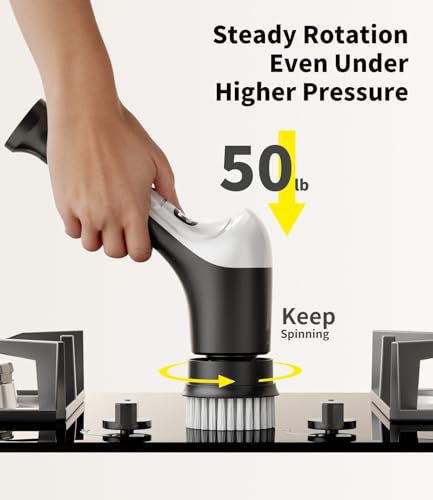 Image of Electric Spin Scrubber, Cordless Household Cleaning Brush with 6 Replaceable Heads, 3 Speeds, LED Display, Lightweight Handheld Power Scrubber for Cleaning Stove /Bowl /Sink /Corner /Tile /Grout-Black