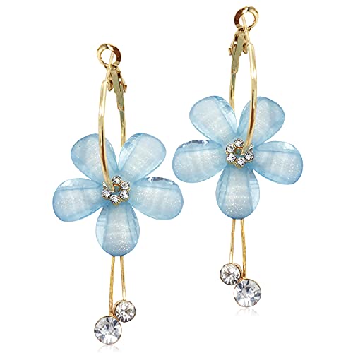 ANDPAI Elegant Romantic Bohemian Crystal Acrylic Rose Flower Dangle Drop Earrings Five Leaves Exaggerated Round Hoop long Tassel Earring for Women Statement Jewelry Gifts