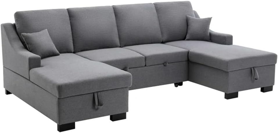 Upholstery Sleeper Sectional Sofa with Storage Spaces, 2 Roller Tossing Cushions,Suitable for Living Room