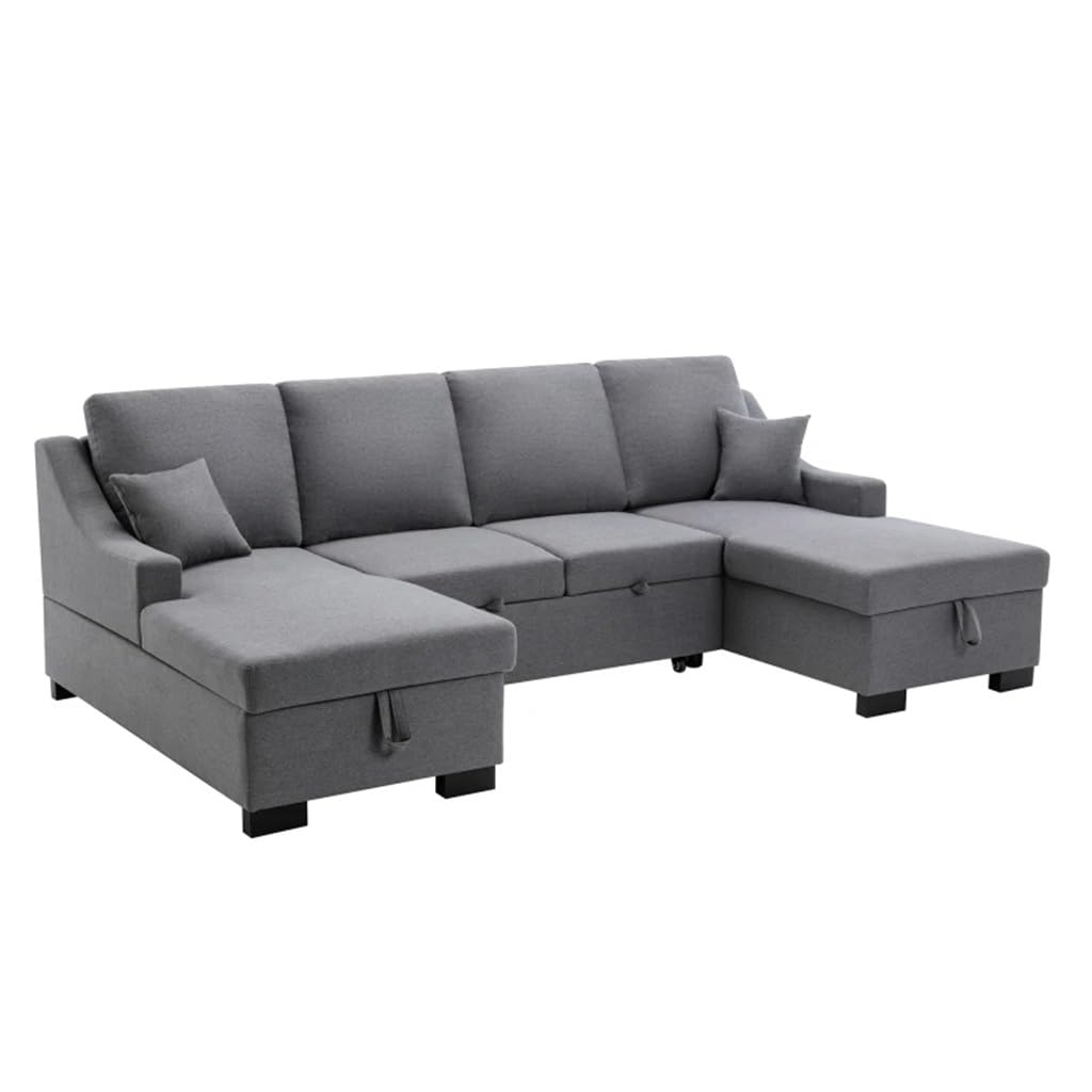 Upholstery Sleeper Sectional Sofa with Double Storage Spaces 2 Contact Roller Tossing Cushions Suitable for Living Room