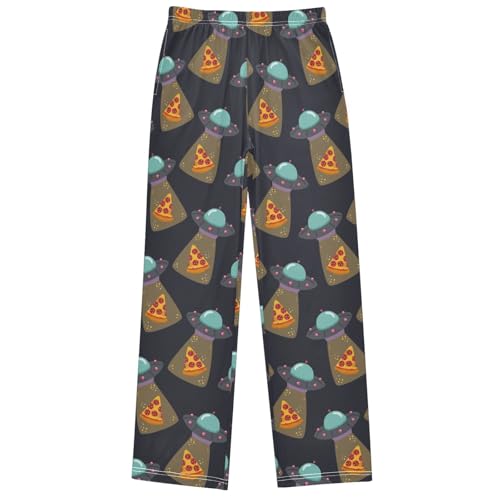 Boy's Pants Black UFO Pizza Jogger Pants Elastic Waist Long Bottoms Trousers with Pockets 6-14 Years