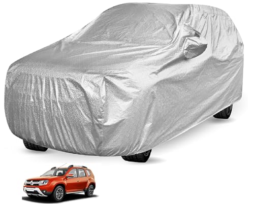 Image of Auto Hub Waterproof Car Cover Compatible with Renault Duster (Model- 2012-2025) with Mirror Pocket, Soft Cotton Lining, Waterproof Duster Car Cover- Metallic Silver