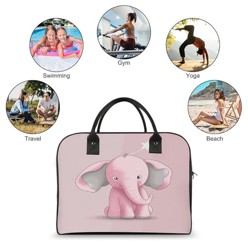 Bolso Tote Elefante Rosa con Correa Ajustable y Bolsillo miniatura 4