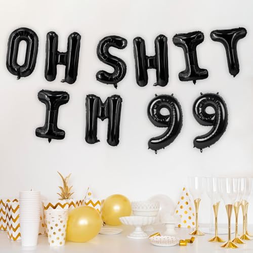 Image of Oh I'm 99! Latex Balloons 16 Inch Black Hallo Ninety Nine Cheers to 99 Years Old Theme Decor for Man Woman Happy 99th Birthday Party Photo Studio Prop Flag Decorations Favors Supplies