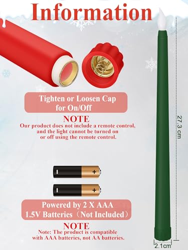 Image of Funtery 48 Pcs Flameless LED Taper Candles Battery Operated Candles Bulk Realistic LED Candlesticks Flickering for Wedding Church Party Home Decor(Red, Green,11 Inch,Classic Style)