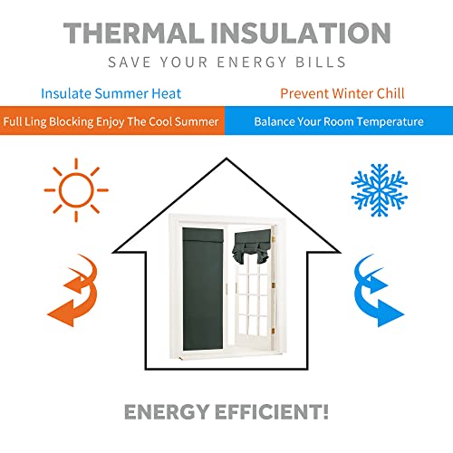 RYB HOME Privacy French Door Cover, Room Darkening Window Curtains for Front/Tricia/Patio French Door Tie up Shade for Sightseeing, W26 x L80 inch, 1 Panel, Dark Green