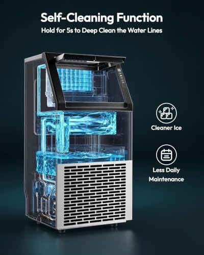 Image of EUHOMY Commercial Ice Maker Machine,80lbs /24H Stainless Steel Under Counter Ice Machine with 33lbs Storage Bin, Freestanding Ice Maker for Home /Bar /Cafe /Restaurant