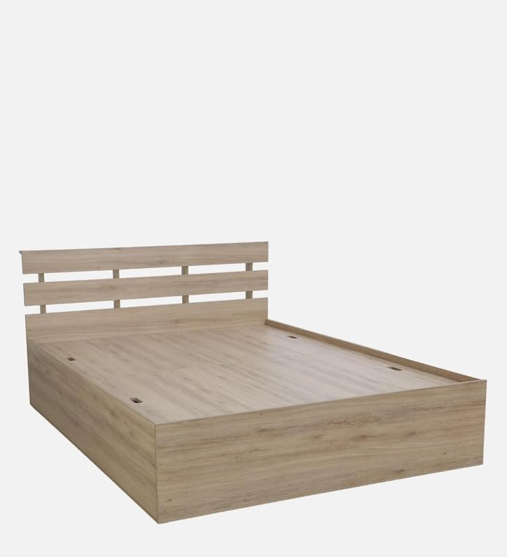 Image of Mintwud Pepperfry Engineered Wood Queen Size Bed with Box Storage | Wooden Double Bed Cot Palang Furniture with Headboard for Home Bedroom Living Room and Hotel (French Oak Finish)