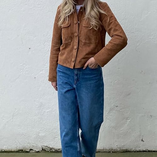 Button Down Cropped Suede Jacket Women Y2k Streetwear Faux Leather Bomber Jacket Fall Fashion 2024 Winter2