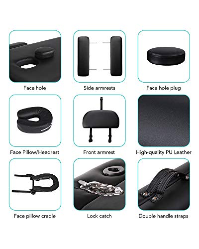 Naipo Table de Massage Cosmétique Lit de Massage Kiné Pliante Professionnel Portable Ergonomique table Canapé Pieds en Aluminium Thérapie Léger Confort Noir 213*90cm