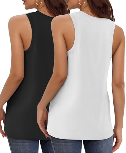 KKJ 2 Pack Womens Tank Tops Workout V Neck Tees Summer Sleeveless Loose Fit Casual Outfits Shirts Fall Fashion Clothes
