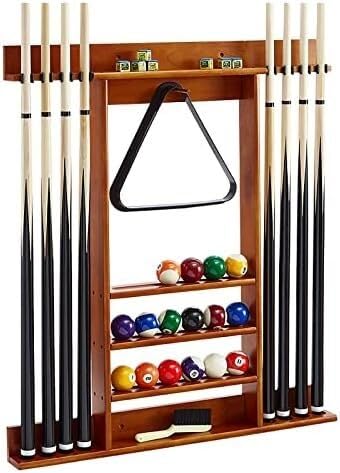 OYYMTE Wall Mounted Wooden Pool Cue Holder Commercial Table Accessory For Club/Gym/Garage Easy To Assemble Holds 8 Cues