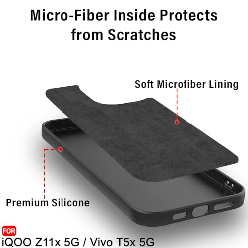 Image of TheGiftKart Liquid Silicon Back Cover Case for iQOO Z11x 5G / Vivo T5x 5G / Vivo Y51 Pro 5G | Total Camera Protection | Micro-Fibre Lining Inside | Shockproof Back Cover Case (Silicone, Black)