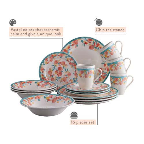 Corona Dinnerware Set 16-Pieces Earthenware | Nahla | Hand-Painted | Set De Vajilla 4 Puestos | 16 Piezas | Ceramica | Artisan Decor #TOP1