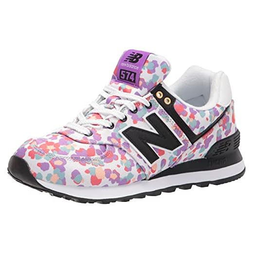New Balance Zapatilla de deporte de camuflaje floral 574 V2 para mujer, Blanco/Heliotrop, 37 EU