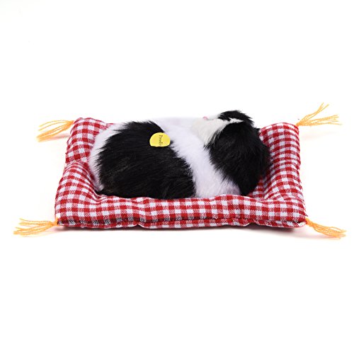Tnfeeon Simulation Schlafen Plüsch Katze mit niedlichen Klang weiche Matte Bett Schlafen Katze gefüllte Puppe beliebtes für Kinder Kleinkinder (Schwarz Weiß)