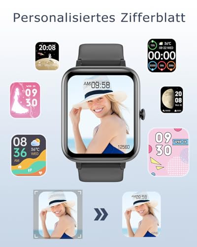 GRV Smartwatch für Damen Herren mit Telefonfunktion,Fitnessuhr mit Pulsmesser SpO2 Schlafmonitor...