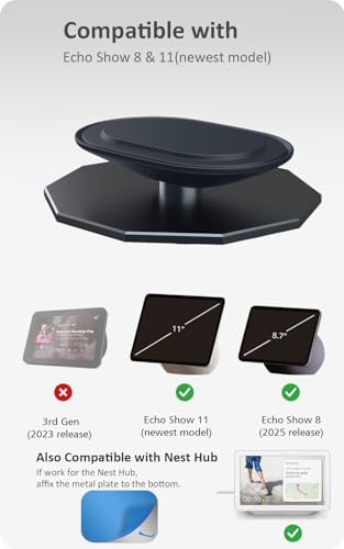 Dirose Adjustable Stand for Echo Show 8/11(2025), Magnetic Swivel & Tilt Base Comes with a Camera Cover Button for Privacy, Also Compatible with Google Nest Hub - 1