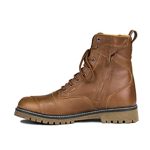 SHIMA THOMSON Motorradsteifel Herren - Verstärkte Leder Motorradschuhe mit Seitlichem Reißverschluss Knöchelstütze Anti Rutsch Sohle (Braun 43)