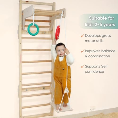Image of Curious Cub Jungle Gym for Kids Indoor |Playset with Wooden Ladder, Gym Rings, Monkey Bars & Swing |Develops Motor Skills| Jungle Gym Set | Jungle Gym for Kids & Babies 1.5-7 Years, 10 cm