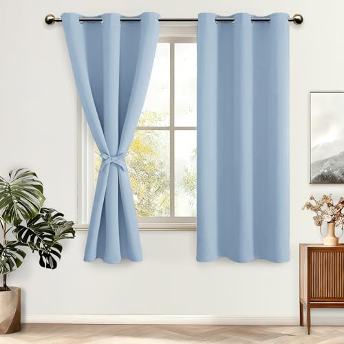 DWCN Lot de 2 Rideaux Occultants avec Embrasses Rideau Thermique Isolant Anti Froid à Oeillets, Rideau Opaque de Couleur Foncée, 117x137 CM (Largeur x...