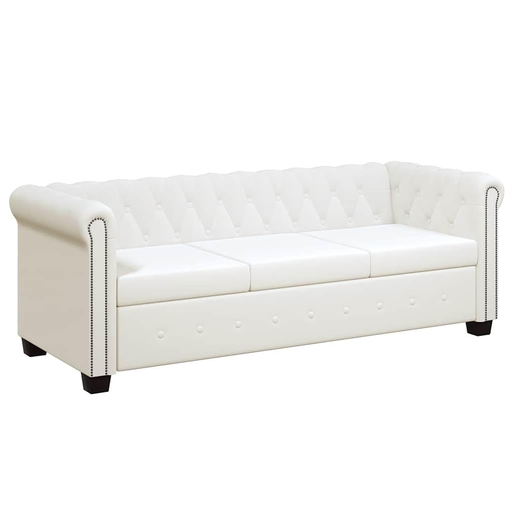 Chesterfield - Juego de sofá de 2 plazas y 3 plazas, piel sintética blanca, diseño lujoso, marco de madera, acolchado cómodo para salón, oficina, vestíbulo