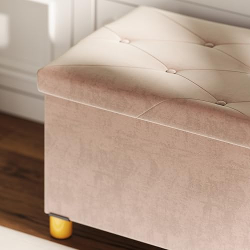 HOMCOM Puff Almacenaje, Banco Almacenaje Plegable, Capacidad de 67 L, 76x38x38 cm, Tapizado en Terciopelo, Baúl de Almacenamiento Dormitorio, Carga 120 kg, para Sala de Estar, Entrada, Rosa - imagen 9