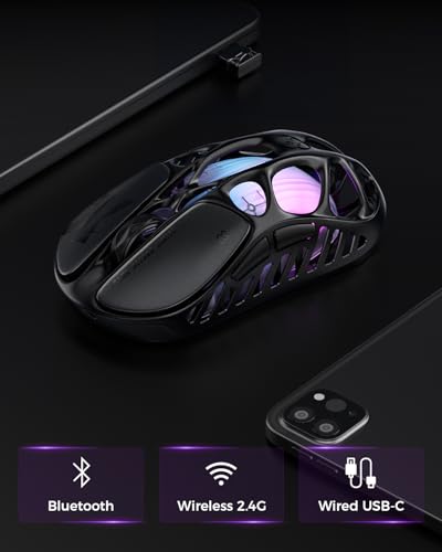 Image of GravaStar Mercury X Wireless Gaming Mouse - 32,000 DPI PAW 3950 Sensor, 1000Hz Polling Rate, Only 49g, Magnesium Alloy Hollow Frame, RGB Lighting, 5 Programmable Buttons