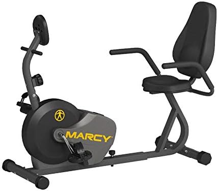 Close-up of the digital tracking panel on the Marcy Recumbent Bike, showing an LCD screen with 'SCAN', 'TIME', 'SPEED', 'DIST', 'CAL', 'ODO' indicators and 'SET', 'MODE', 'RESET' buttons.