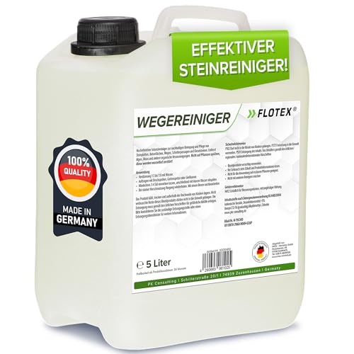 FLOTEX Hocheffektiver Wegerein 1x5 Liter | Steinreiniger Intensiv Aussen entfernt starke Verschmutzungen | Flechtenentferner für Pflastersteine Terrassenplatten & Beton | Made in Germany