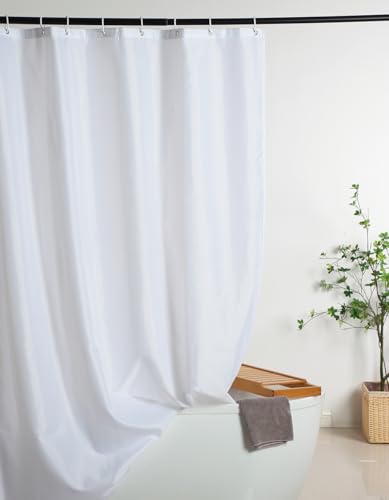 Image of Extra Long Fabric Shower Curtain Liner 72 x 78 Inch, Machine Washable Water-Repellent Solid White Shower Curtain Liner for Bathroom 78 inches Length