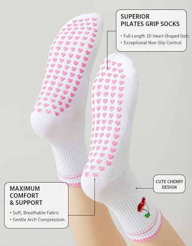 Pilates Socks with Non-Slip Grips Yoga Grippy Barre Workout Athletic Crew Anti-Slip Grip Socks for Women3
