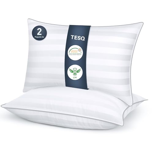 TESQ Almohadas 50x70 cm Pack de 2 – Almohada Suaves y Cómodas de Lujo de Hotel, Transpirables e Hipoalergénicas, Ideales para Dormir de Lado, Boca Arriba o Boca Abajo, Fáciles de Lavar