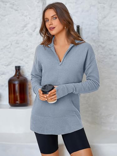 Image of PRETTYGARDEN Womens Long Sleeve Quarter Zip Pullover Sweater