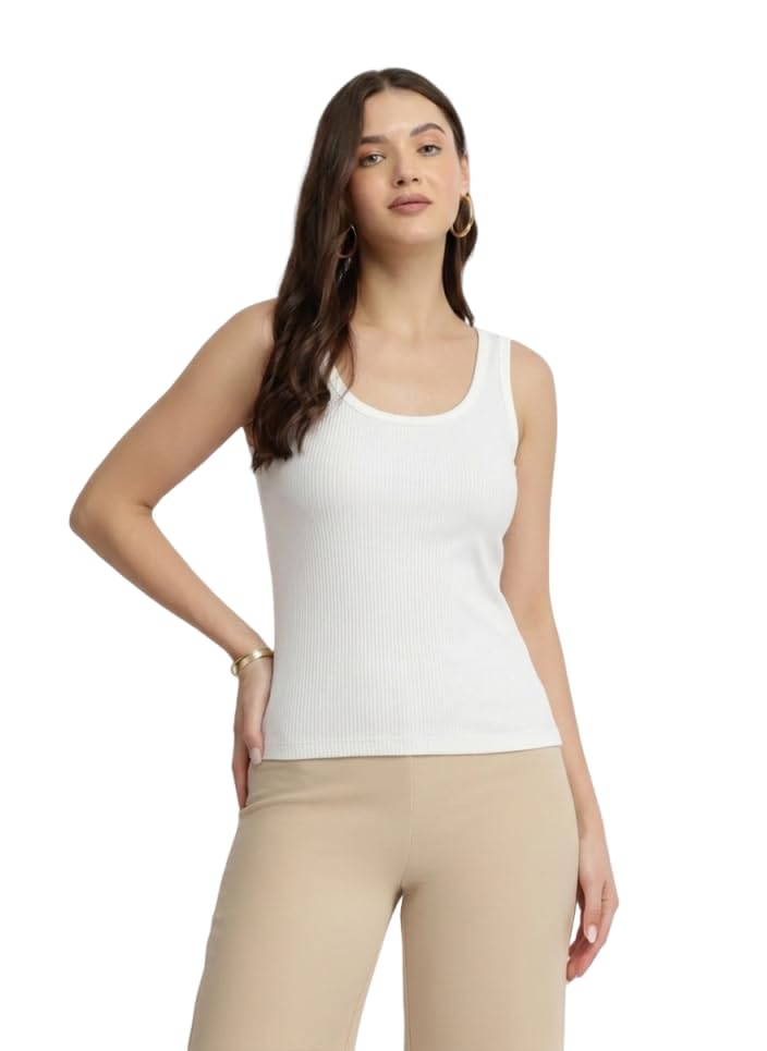 Women Solid Sleeveless Ribbed Cotton Tank Top Slim Fit Scoop Neck Undershirt Jeans Top-picture-46