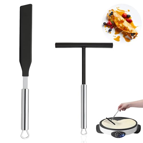 Crepes Verteiler Set, 2 Stück Spachtel und Crepes Verteiler, Edelstahl Schaber, Zubehör zur Herstellung von Pfannkuchen, Teigspender, Pfannkuchenflipper, Hausgemachte Backwerkzeuge, Haushalt