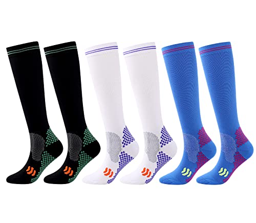 Sujayu 3 Pairs Compression Socks For Women 20-30 Mmhg Knee High, Womens Compression Socks Compression Stockings For Women (As1, Alpha, L, X_L, Regular, Regular, Black/White/Blue) #TOP25