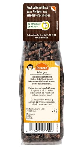 Ostmann Gewürze - Nelken ganz | Zum Würzen von Marinaden, Saucen und Glühwein | Zum Nachfüllen der Streudose | Wiederverschließbare Verpackung | 35 g im Beutel