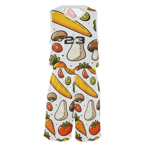 FLildon Colorful Vegetables Boys Basketball Jersey Set Tank Top Shorts Tracksuit Sport Training Suit for Kids, XL