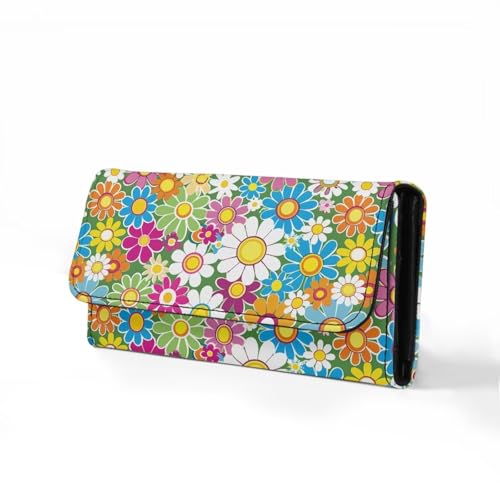 Image of AFPANQZ Colorful Hippie Flower Women Wallet Soft Leather Designe, RFID Blocking Large Capacity Shopping Outdoor Vintage Phone Holder Pockets