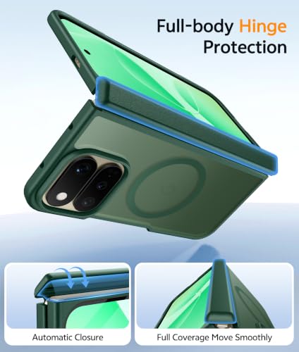 Image of FNTCASE for Google Pixel 11 Pro Fold Case, Hinge Protection, Translucent | Fit for Magsafe, 18FT Military Grade Drop Proof, Protective Tough Phone Cover, Anti Slip, Matte, Green