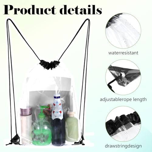 15 Pieces Clear Drawstring Backpack, Plastic Waterproof Transparent Stadium Bags String Bag for Gym Travel3
