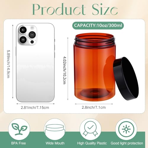 Image of Patelai 4 Pcs Plastic Jars Wide Mouth with Lids,10 Ounce,Amber